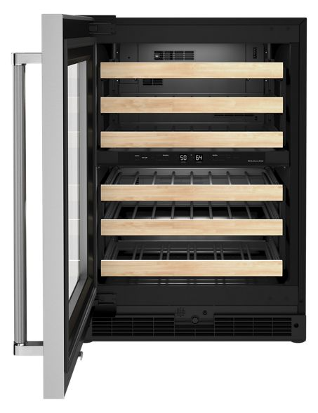 KitchenAid 24 in. Dual Zone 46-Bottle Built-In Undercounter Wine Cooler in Black Cabinet with Stainless Doors 4