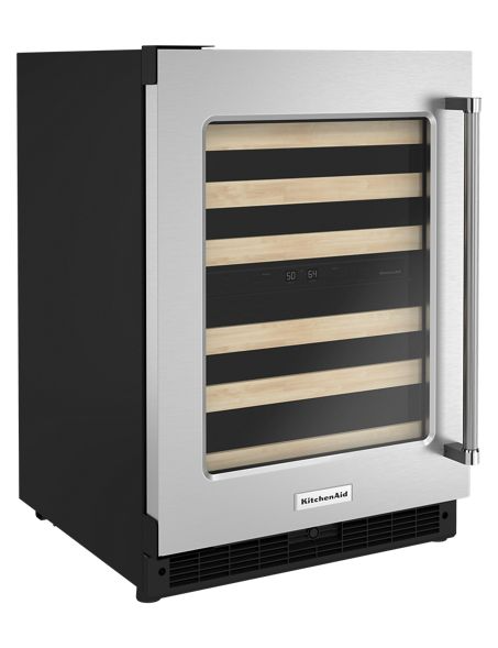 KitchenAid 24 in. Dual Zone 46-Bottle Built-In Undercounter Wine Cooler in Black Cabinet with Stainless Doors 1